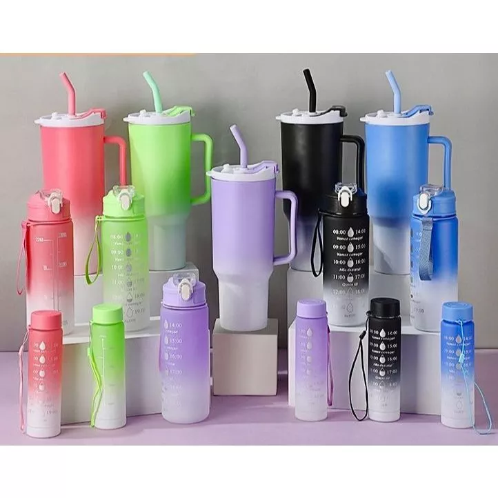 Kit 3 Garrafa Copo Agua Squeeze C/ Adesivos Lembretes beber Agua Tendencia NOVA