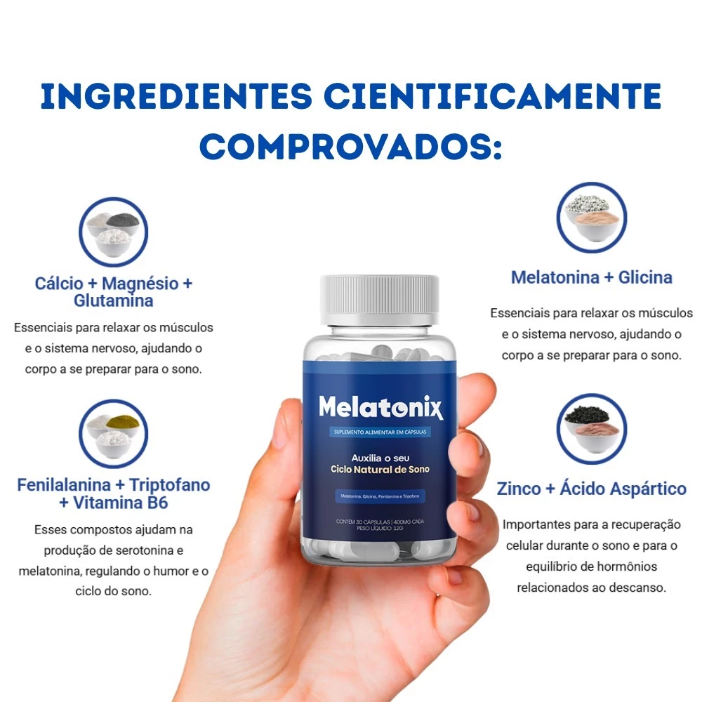 Melatonina + Glicina + Zinco – Melatonix para Relaxamento e Sono Tranquilo