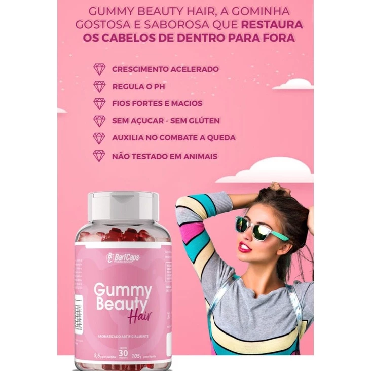 Gummy Hair Beauty Tratamento Capilar Crescimento Acelerado Top Biotina
