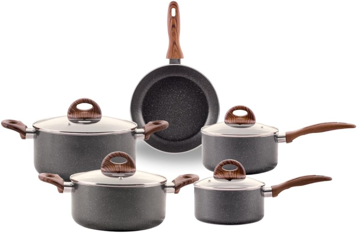Brinox – Jogo de Panelas Antiaderente Ceramic Life 5 Peças com Fundo de Indução Smart Plus – Granito