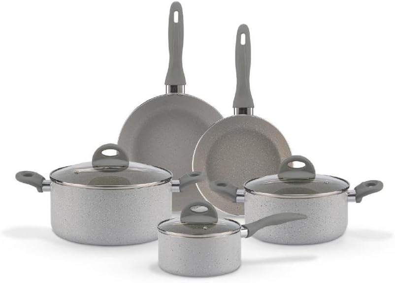 Brinox – Jogo de Panelas Antiaderente Ceramic Life 5 Peças Marble Blend com Indução – Cinza Claro