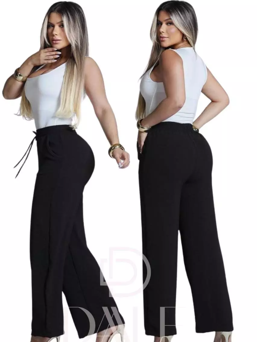 Calça Pantalona alfaiataria Feminina Com Bolso Cintura Alta tecido Duna